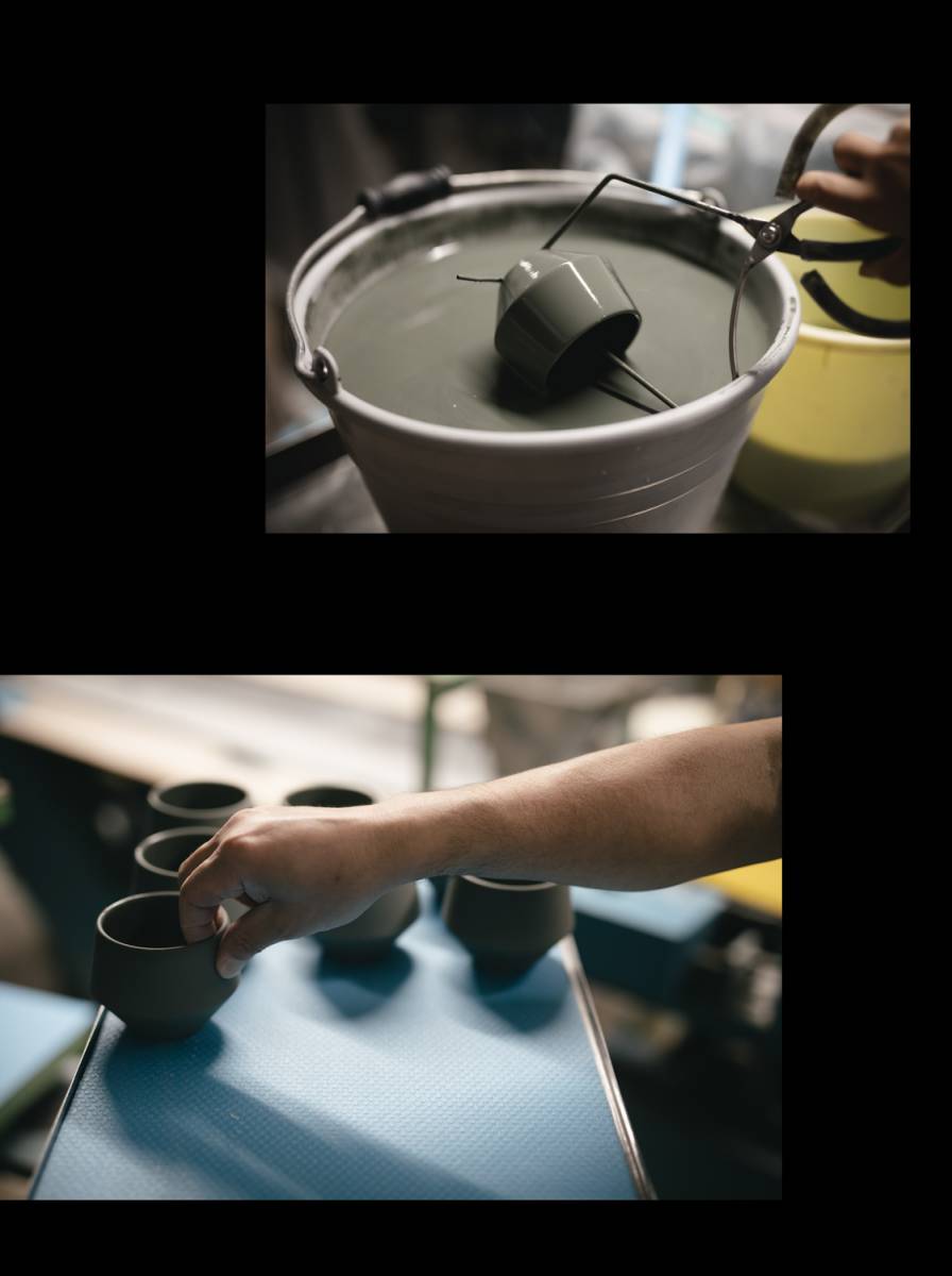 山津窯(岐阜県美濃焼):ミニマルフラスタム煎茶カップ ペールブルー