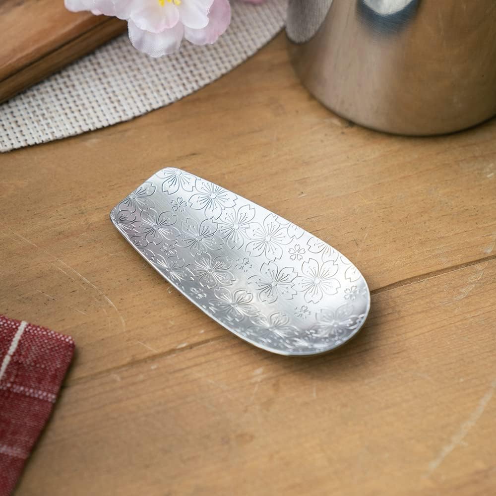 Aoyoshi: Stainless Chasaji Sakura Design Tea Scoop ステンレス茶箕 さくら