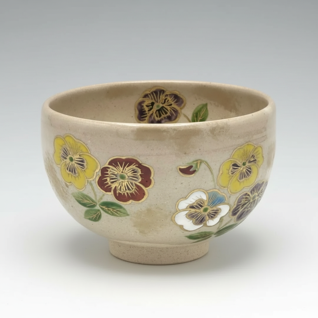 Nagomi: Kyo-yaki Matcha Bowl (京焼抹茶碗 Pansy / パンジー)