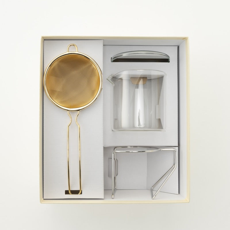 スリースノー:茶こしとガラス急須のセット(ゴールド)