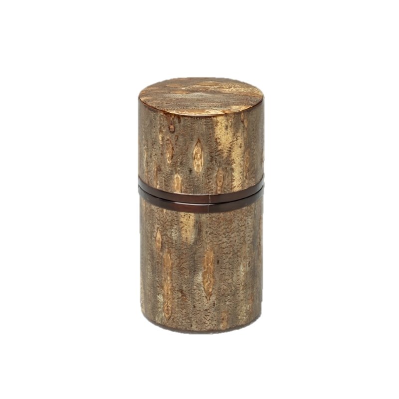 Fujiki Denshiro: Frosted Sakura Bark Chazutsu by Arakawa Keitaro 総皮茶筒(細型)帯付 霜降皮(荒川慶太郎 作) - Yunomi.life