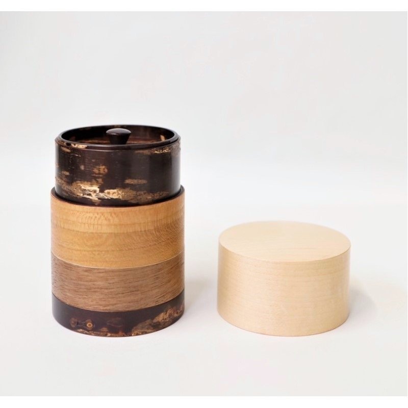 Fujiki Denshiro: Wazutsu Series Kabazaiku Tea Canisters, 4-color Maple 輪筒4色 茶筒 かえで - Yunomi.life