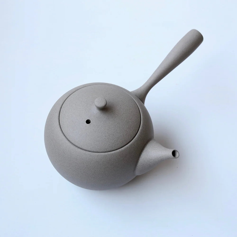 Jinsui Kiln: TOKI maru - SHIROHAI, Round Tokoname Kyusu Tea Pot (290ml, Gray)