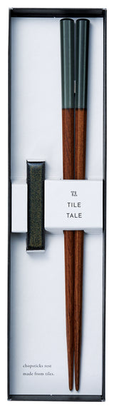 Ishida: TILE TALE Japanese Chopsticks with Ceramic Chopstick Rest Set