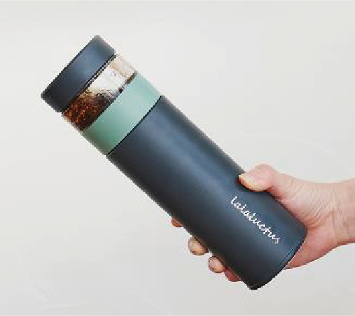 Lalaluctus ティーボトル - ステンレススチール製タンブラー（ティーストレーナー付き） - ダークグレー - 400 ml