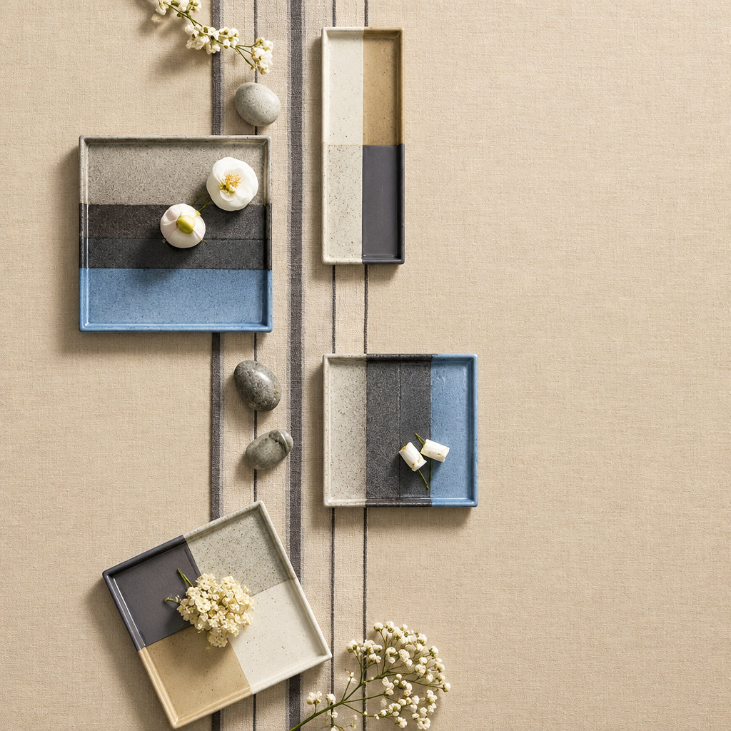 Kanesho Toki: Blue Woven Pattern Plate / 錦織 角皿 yunomi.life 2