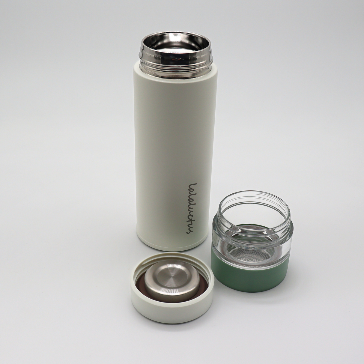 Lalaluctus ティーボトル - ステンレススチールタンブラー（ティーストレーナー付き） - クリームホワイト - 400 ml