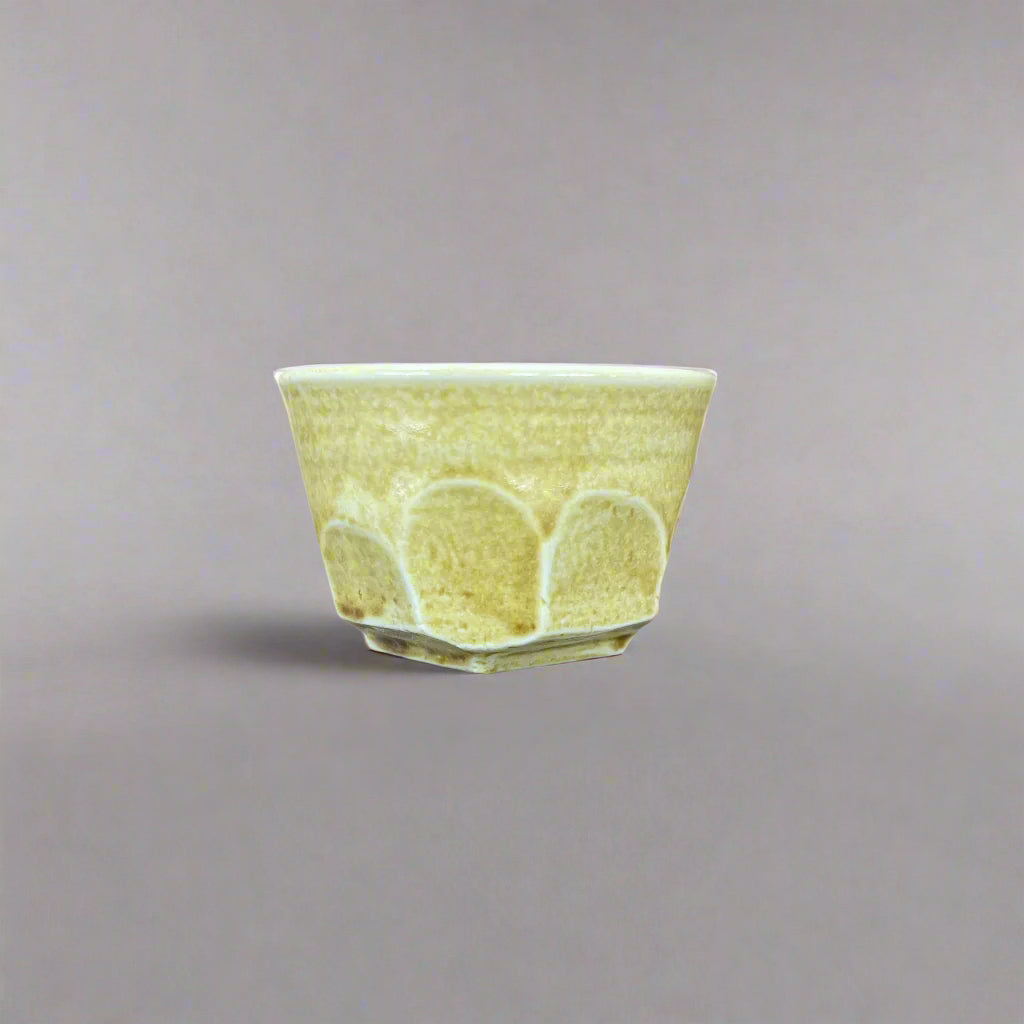 青安窯：彫絵美濃焼 ぐい呑み 5個セット 木箱付き 削ぎ五様 ぐい呑揃え