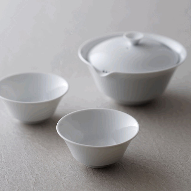 WDH - Hasamiyaki Porcelain White Houhin Tea Set (Pot + 2 Cups) set