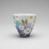 Yuzuriha Studio: Handmade Yunomi Cup - Handwritten floral pattern - Blue