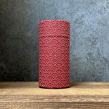 Okumura Seikan: Tea Canister, Fabric (size for 175g sencha), Design: Seigaiha Waves Red