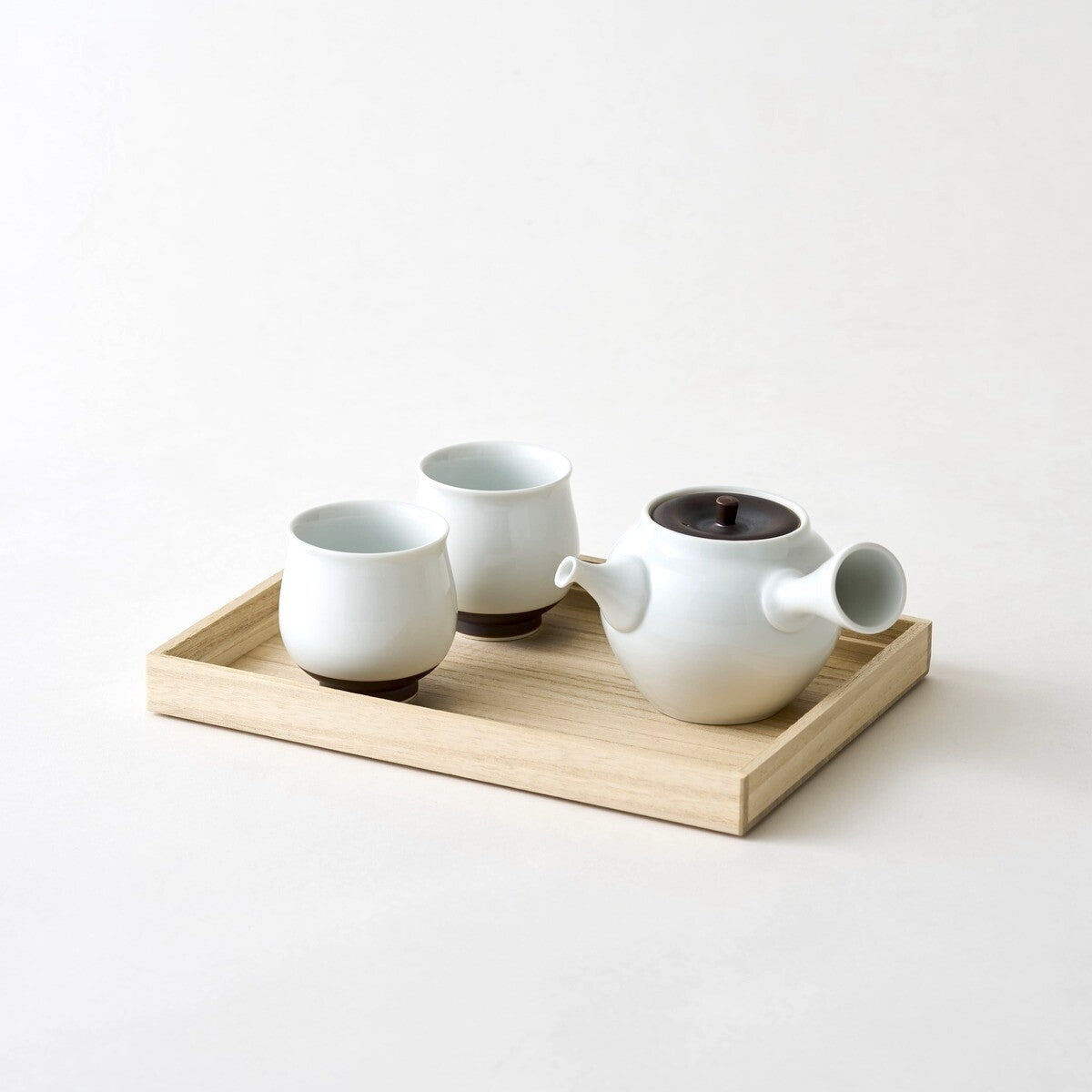 WDH - Hasamiyaki Porcelain White Kyusu Tea Set (Pot + 2 Cups)