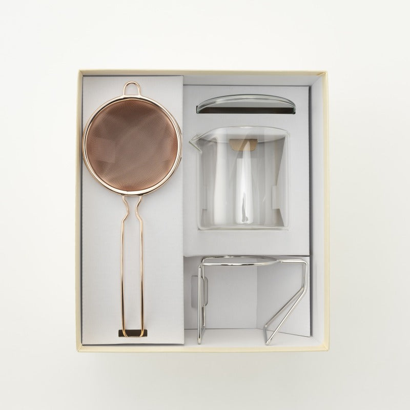 スリースノー：茶こしとガラス急須セット（ピンクゴールド） 