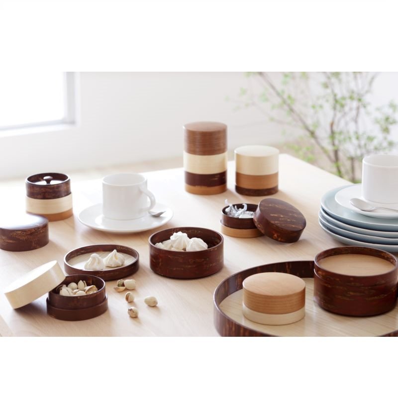 Fujiki Denshiro: Wazutsu Series Kabazaiku Tea Canisters, 4-color Sakura 輪筒4色 茶筒 さくら - Yunomi.life