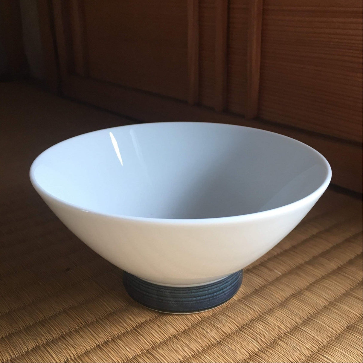 Hakusan Porcelain: Hasamiyaki Rice Bowl - "Threads of Hemp" (Indigo or Sepia) - Yunomi.life