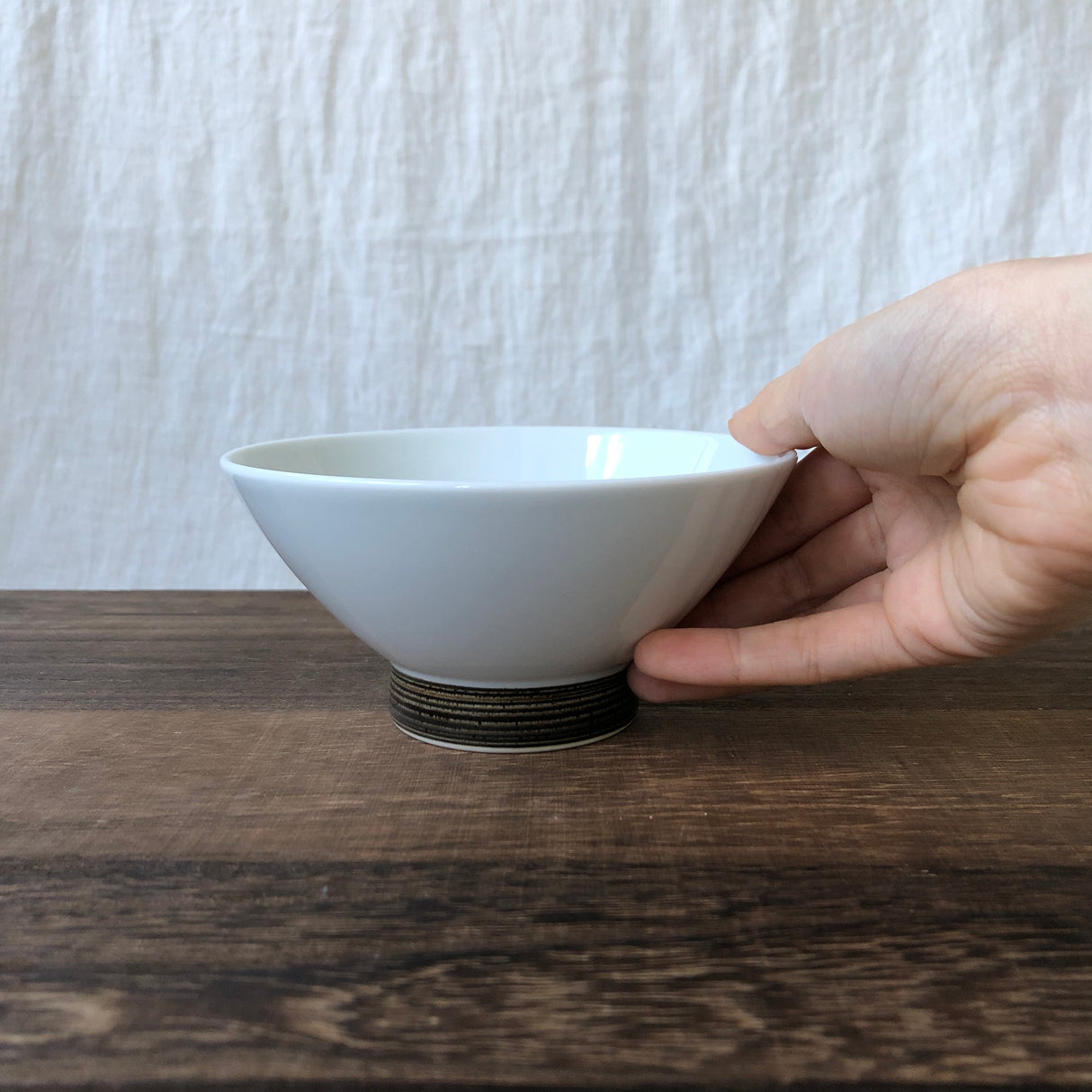 Hakusan Porcelain: Hasamiyaki Rice Bowl - "Threads of Hemp" (Indigo or Sepia)