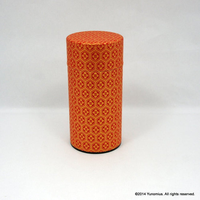 Okumura Seikan: Tea Canister, Chiyogami Washi Paper, Red and Gold Tortoiseshell Pattern (size for 175g sencha) - Yunomi.life