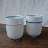 Saikai Ceramics: Blue Trim, White Porcelain Yunomi Tea Cup with Blue Accents 150 ml - Yunomi.life